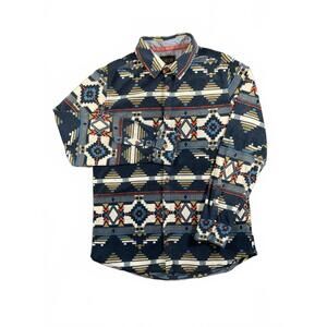 Valor Collective Shacket Men's Medium Blue Aztec Tribal Print Fleece Button Down